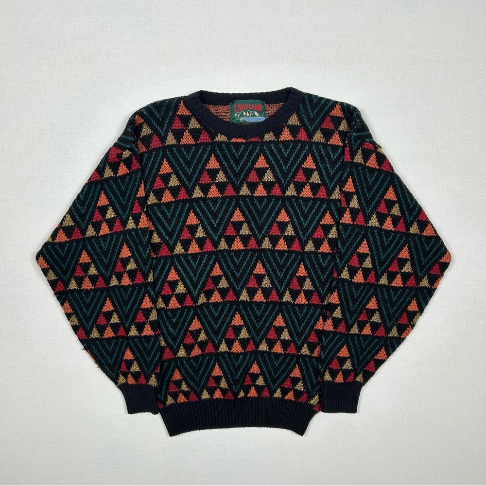 Vintage 1990s Lakeland Geometric Triangle Knit Sweater
